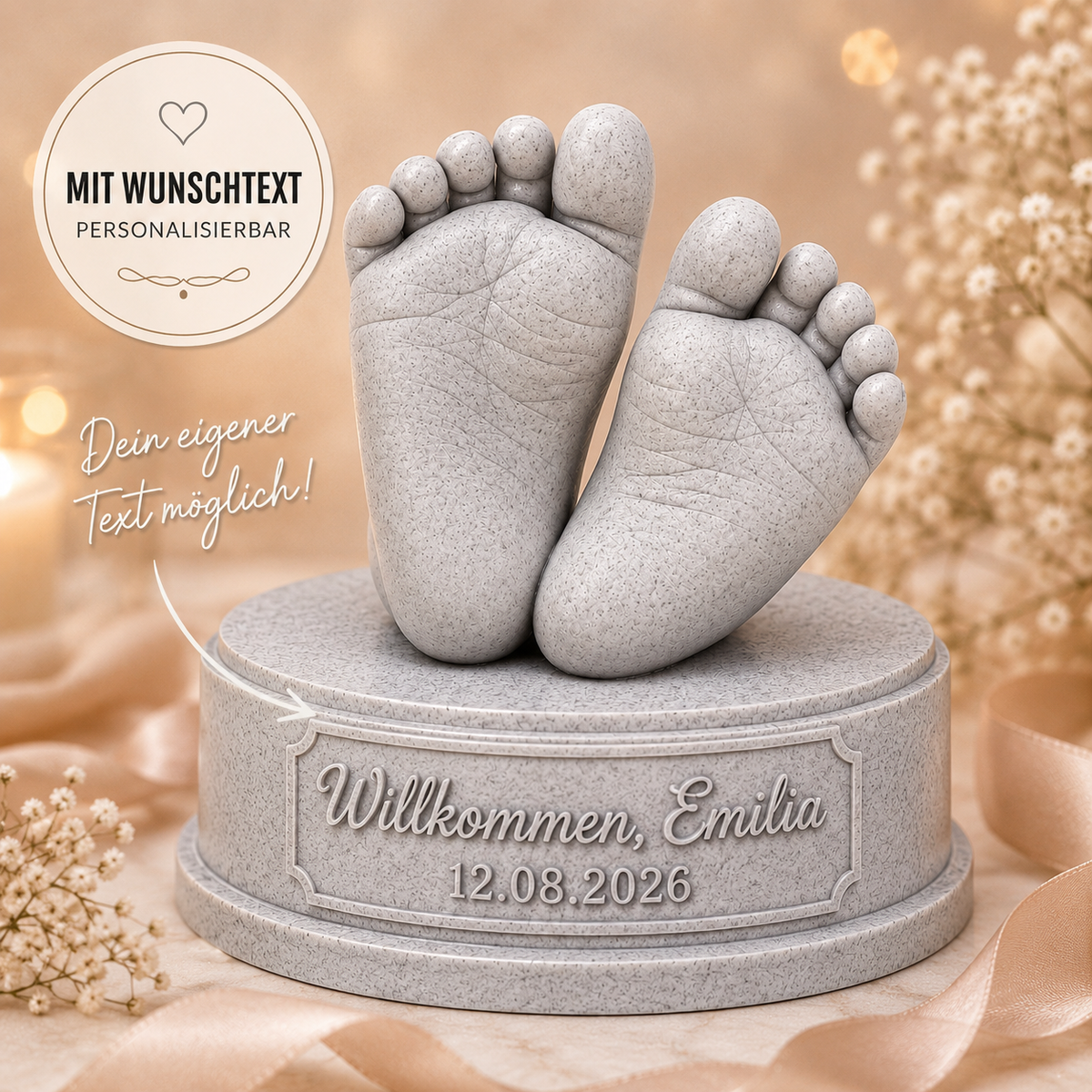 Babyfüße Erinnerungsfigur mit Wunschtext