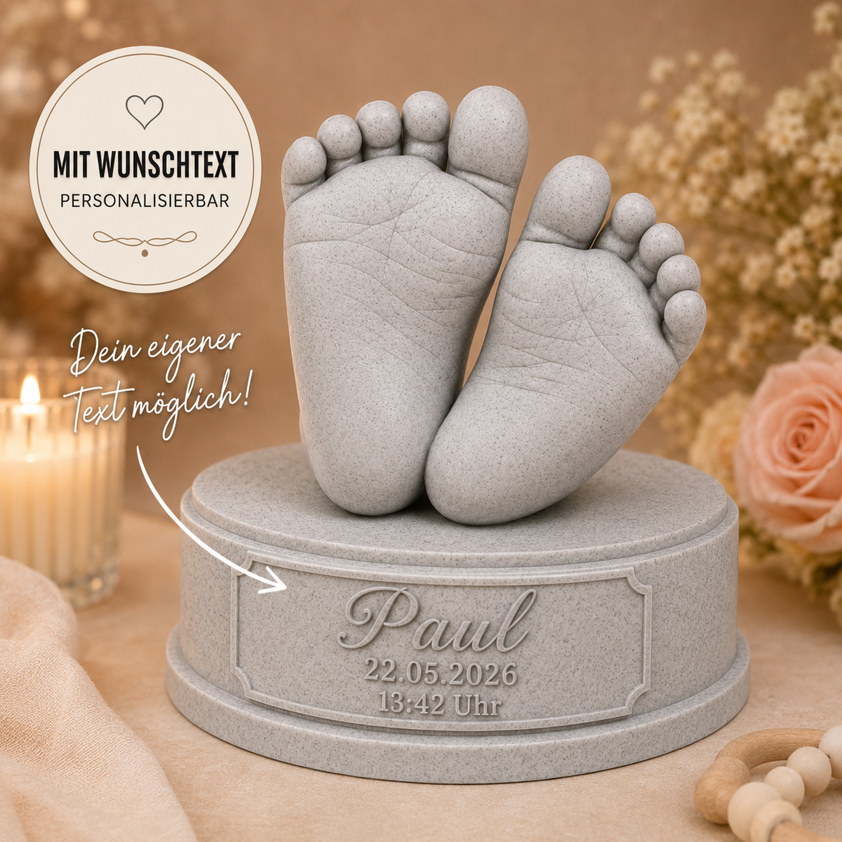 Babyfüße Erinnerungsfigur mit Wunschtext