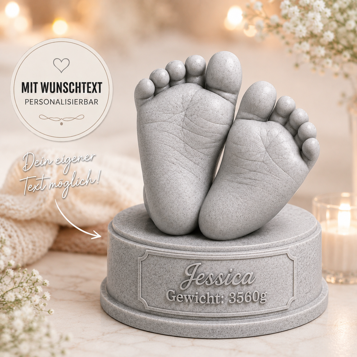 Babyfüße Erinnerungsfigur mit Wunschtext