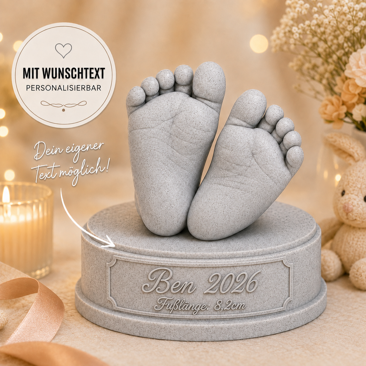 Babyfüße Erinnerungsfigur mit Wunschtext